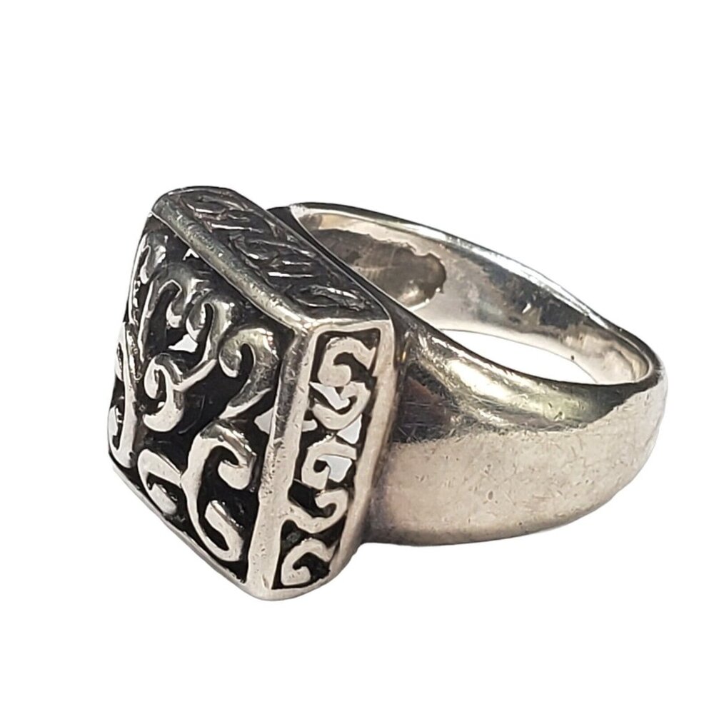 Sterling Silver Ring Square Swirl Open Scroll Work Sz 7.75 Designer Statement - Picture 3 of 9